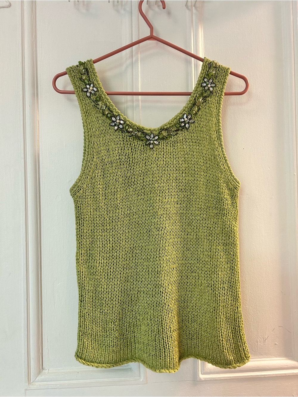 Embellished Green Knit Tank Top - Women
